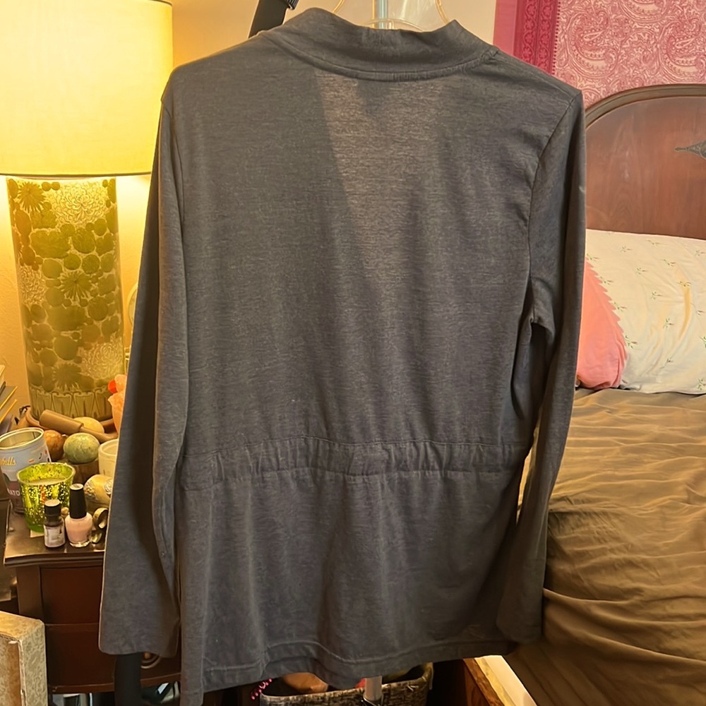 SALE!! DEAL!! Y2K VTG MINIMALIST Gray Belted Stretch Jersey Cardigan - Picture 2 of 3